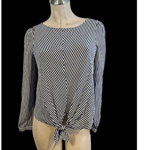 3/25 Bebe Size XXS Blue off White Striped Top Shirt
